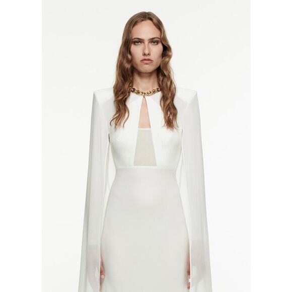 Roland Mouret Long Sleeve Bridal Wedding Cape Gown White Size 10 - Picture 6 of 12